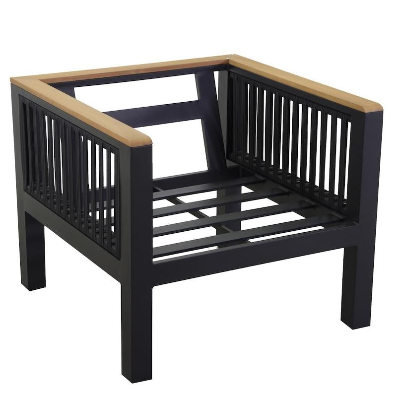 Salotto Alluminio Idaho Pozzo 2P Antracite con Cuscini Antracite e Tavolo Legno