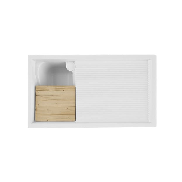 Meuble en bois avec évier et couvercle de machine à laver