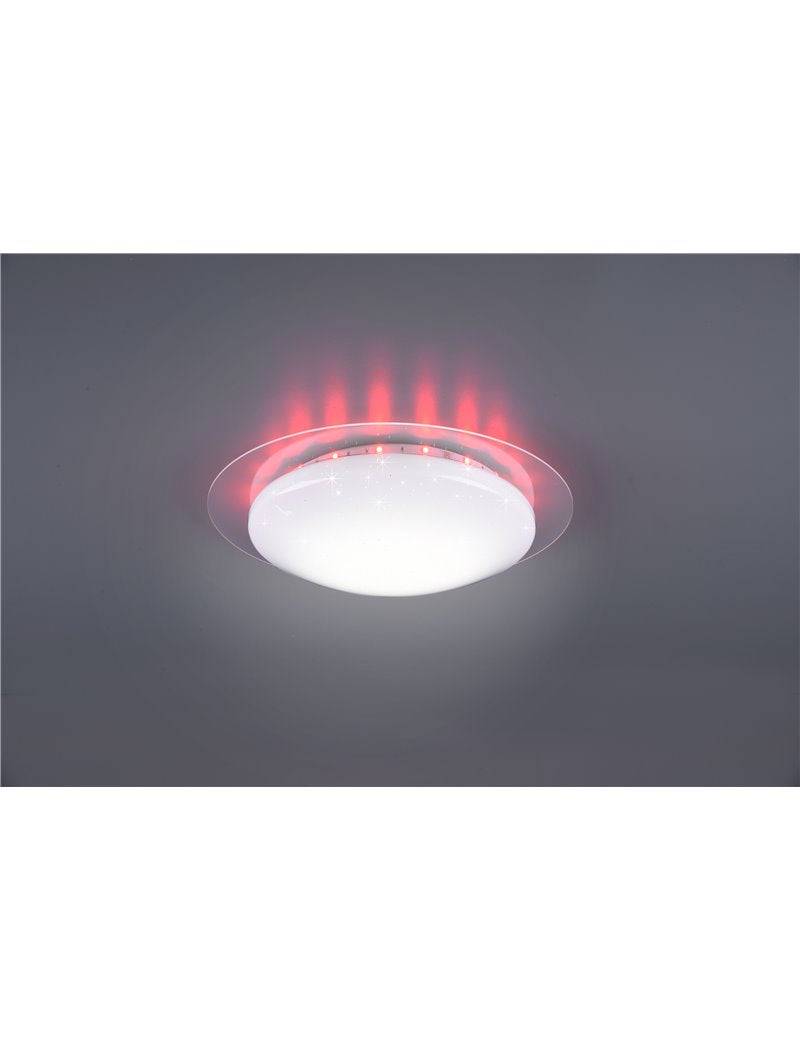 Plafonnier LED Bilbo, diffuseur effet étoile blanc avec bord transparent, rétroéclairage RGB et télécommande multifonction