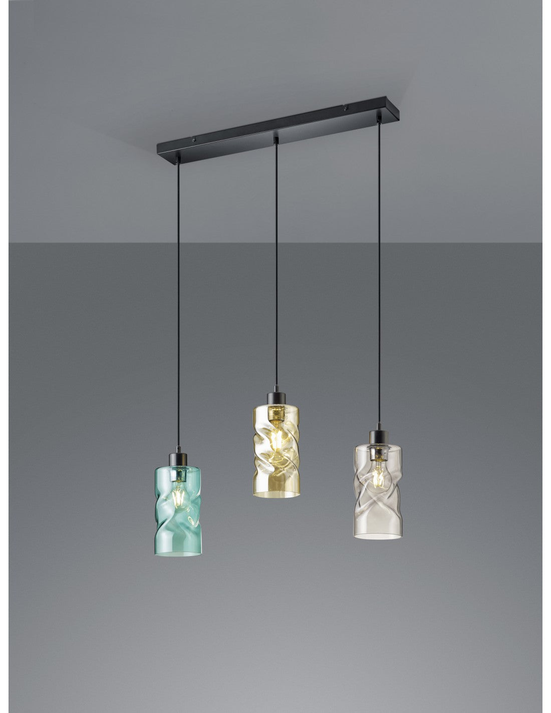 Suspension Moderne Swirl 3xE27 Verre Noir Et Multicolore L60 cm Trio Luminaire