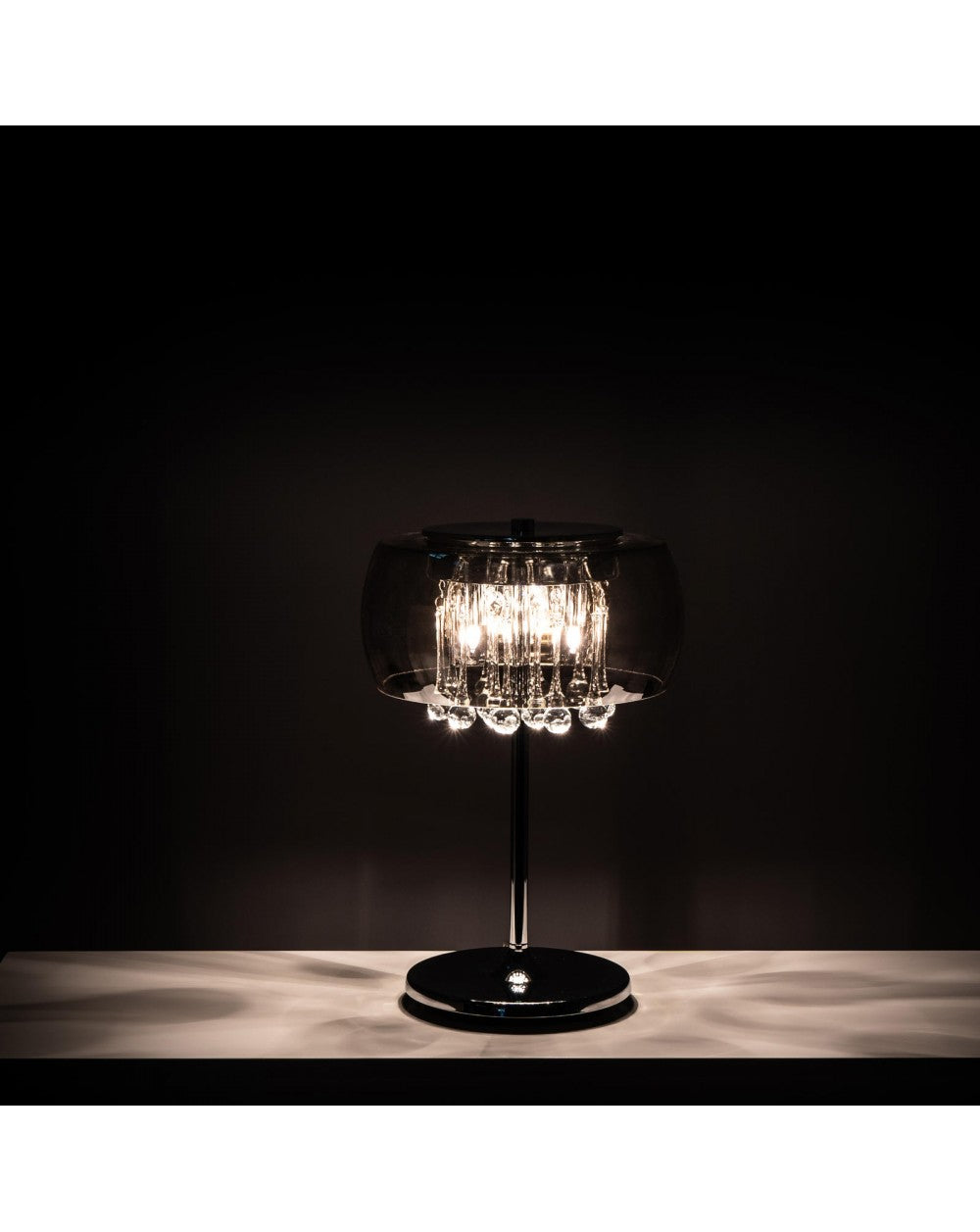 Lampe de table miroir en verre et métal gris chromé STS