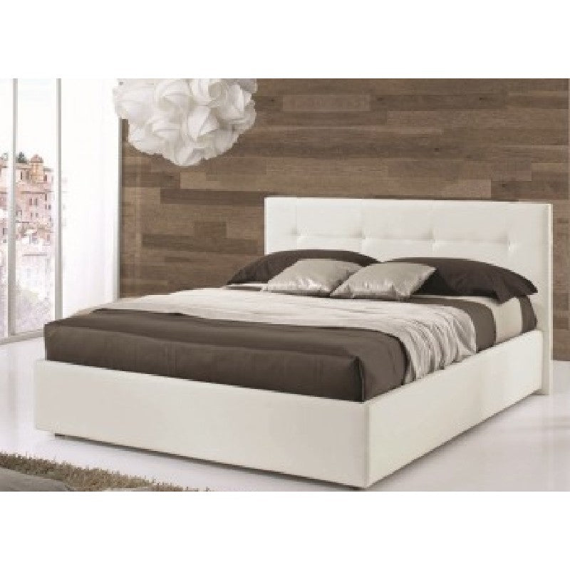 Lit queen size avec conteneur en éco-cuir Blanc NAPOLI 205x140x h105 cm