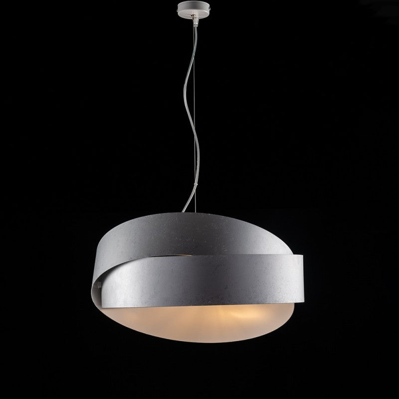 Lustre suspension en fer argenté blanc à deux lumières 46x h22 cm