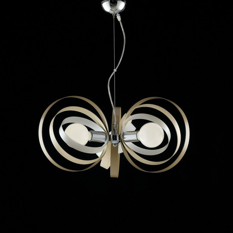 Lustre en fer gris tourterelle blanc à trois lumières, finition chromée, 58x h30 cm