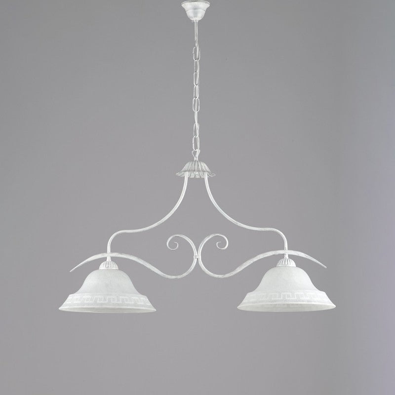 Lustre classique en fer blanc argenté à deux lumières 85x h51 cm