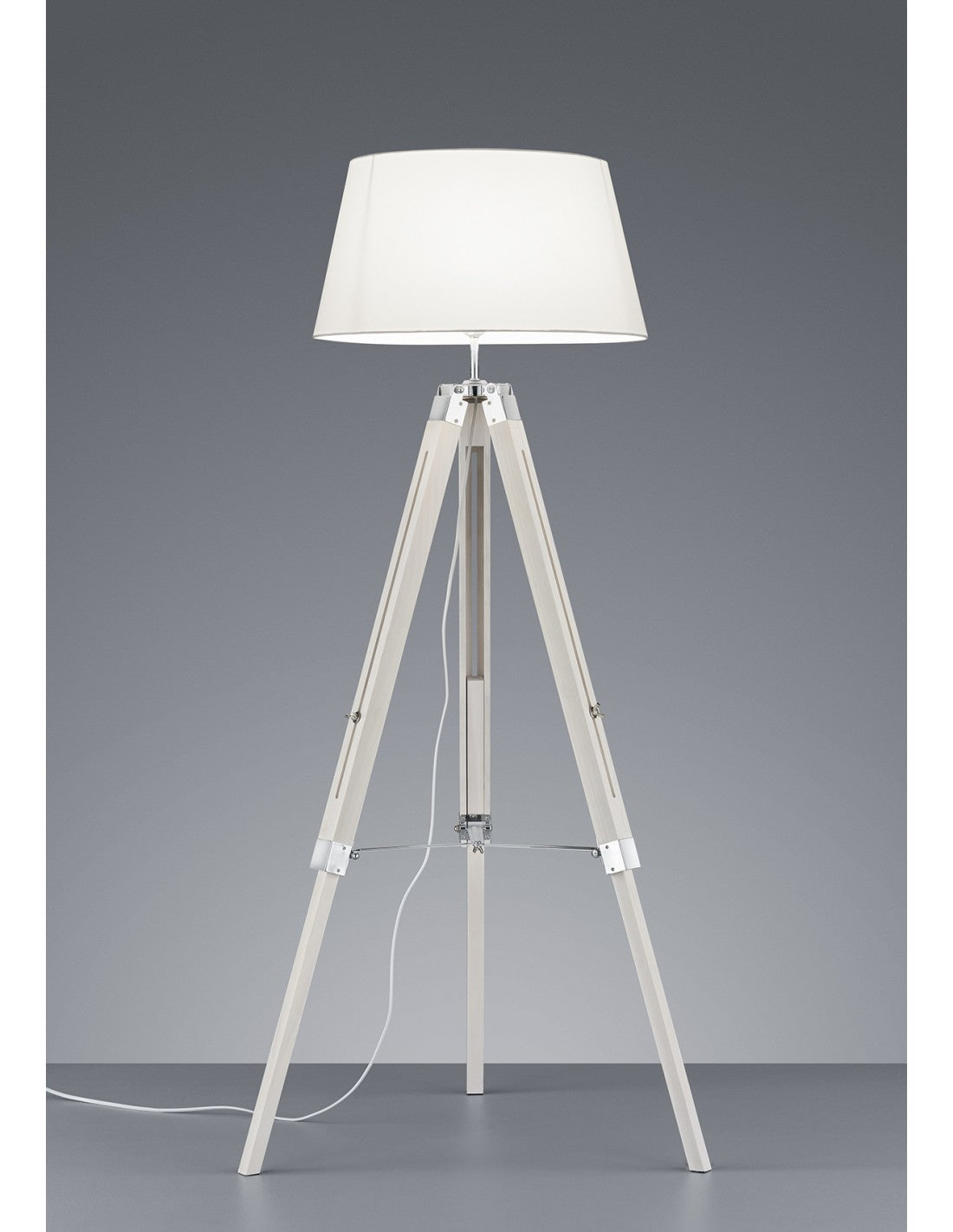 Lampadaire moderne trépied en bois trépied en tissu blanc H143 cm Trio Lighting