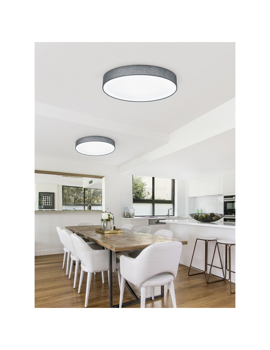 Plafonnier LED avec abat-jour en tissu gris Lugano Ø60 cm Trio Lighting