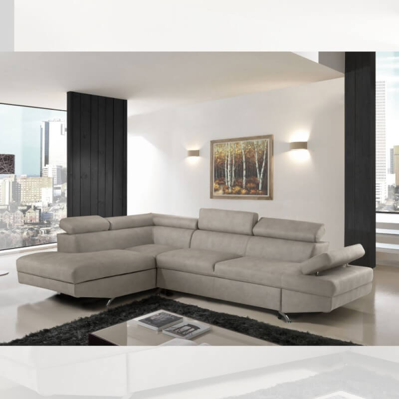 Canapé d'angle gauche Julie avec lit gigogne gris 297x206x79