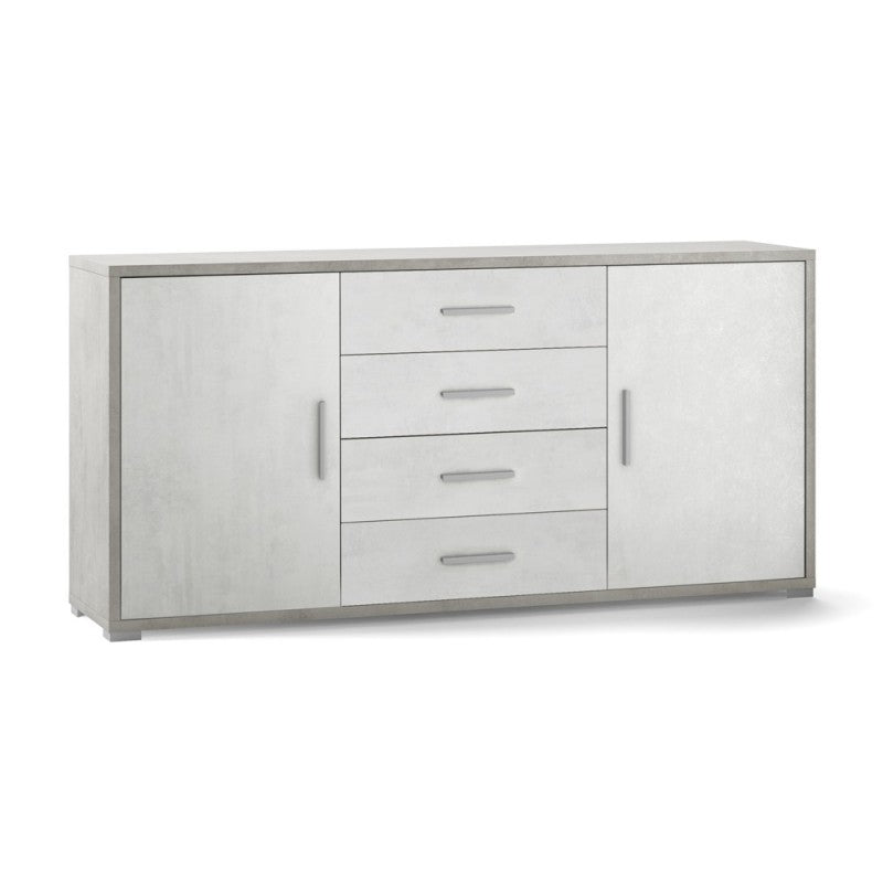 Buffet avec deux portes et quatre tiroirs en ciment blanc 174x41x h84 cm