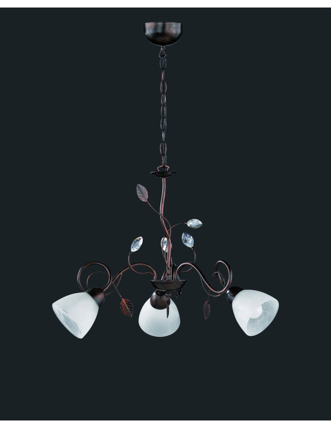 Suspension Rustique 3xE14 Traditio Rouille Blanc Coupelles en Verre Ø70 cm Trio Lighting