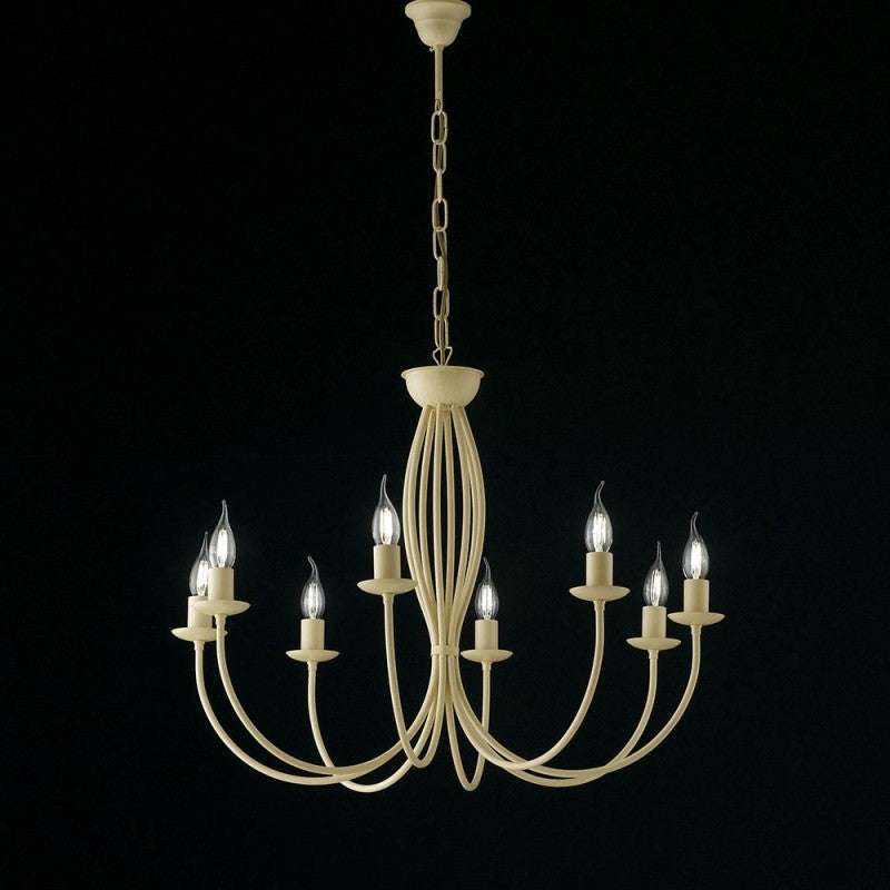 Lustre en fer décapé ivoire à huit lumières 74x h60 cm