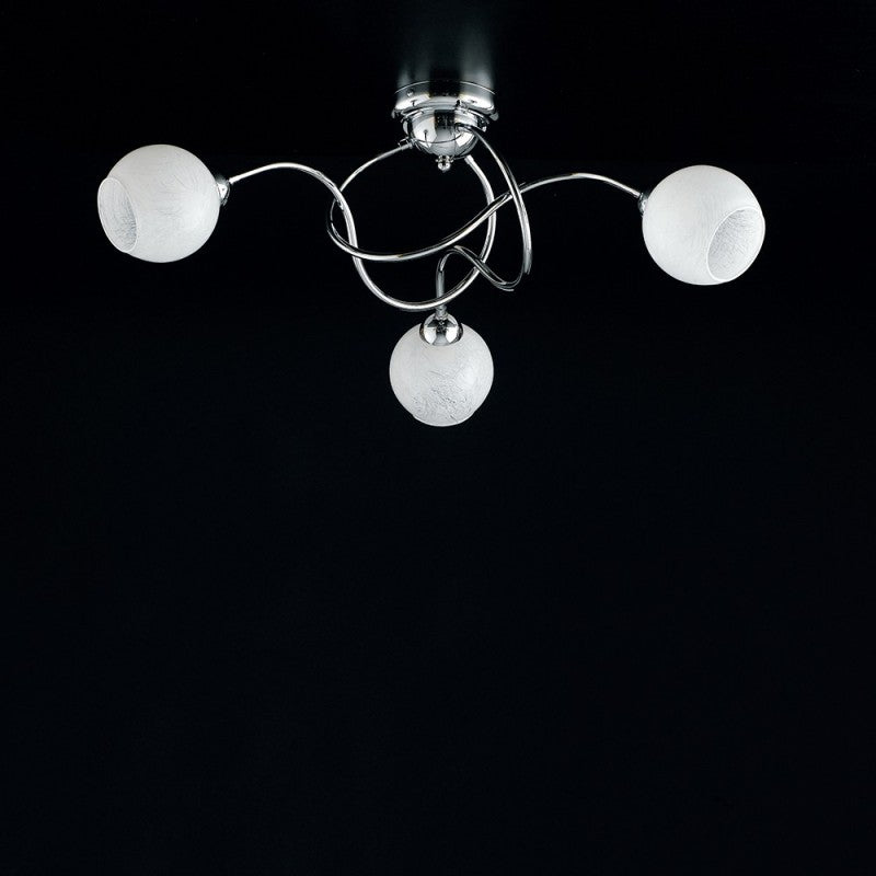 Plafonnier en fer chromé poli avec verre blanc 3 lumières 60xh.24 cm