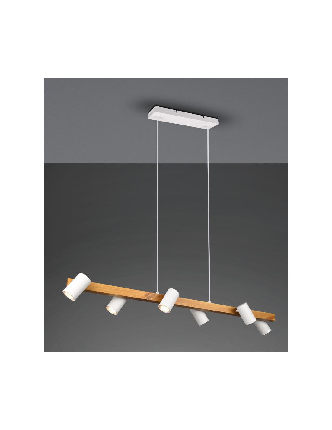 Lustre îlot en bois 6 spots cylindriques blancs orientables Marley Trio Lighting