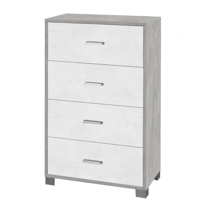 Commode de chambre à quatre tiroirs en ciment blanc 70x41x h112 cm