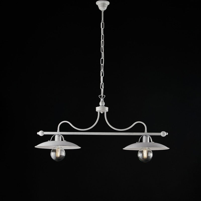 Lustre industriel minimal en fer blanc argenté 87x h36 cm