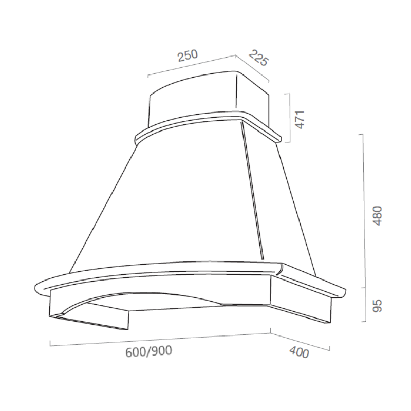 Hotte de cuisine rustique blanche BELLA avec cadre en bois incrusté couleur tabac 60 cm