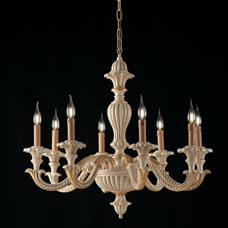 Lustre en bois ivoire et feuille d'or huit lumières 80x h70 cm