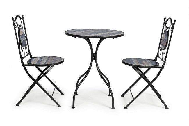 Ensemble de jardin table et 2 chaises avec décorations en céramique Huston