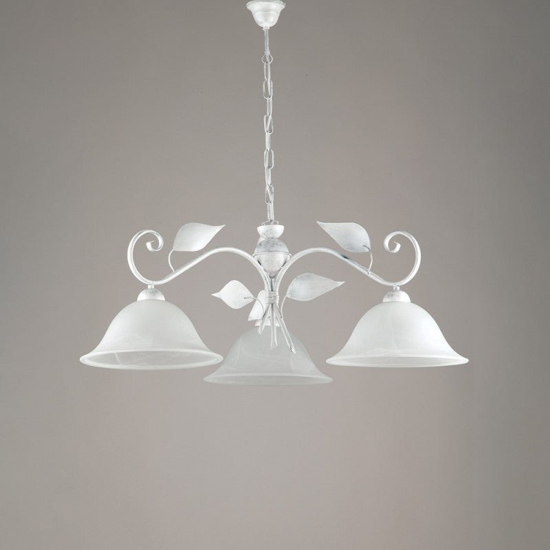 Lustre suspension en fer argenté blanc à trois lumières 78x h34 cm