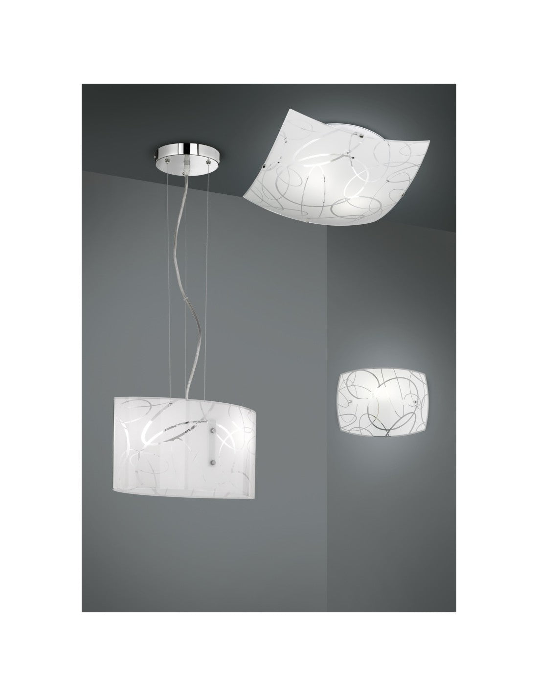 Spirelli Lampe à Suspension Rectangulaire 2xE27 Verre Avec Trio Éclairage Cercles Décoratifs