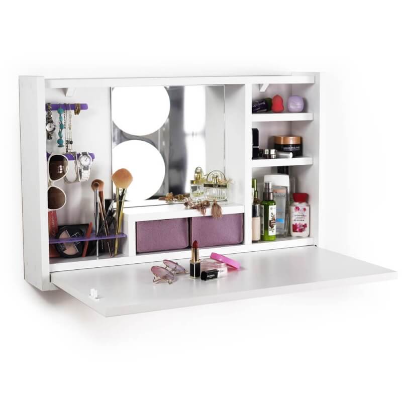 Toilette pliable Leeta avec miroir finition blanc brillant