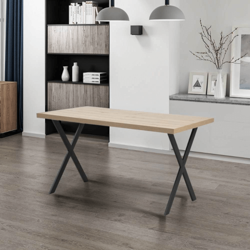 Table rectangulaire Bryan chêne noir pieds croisés 139x80x76