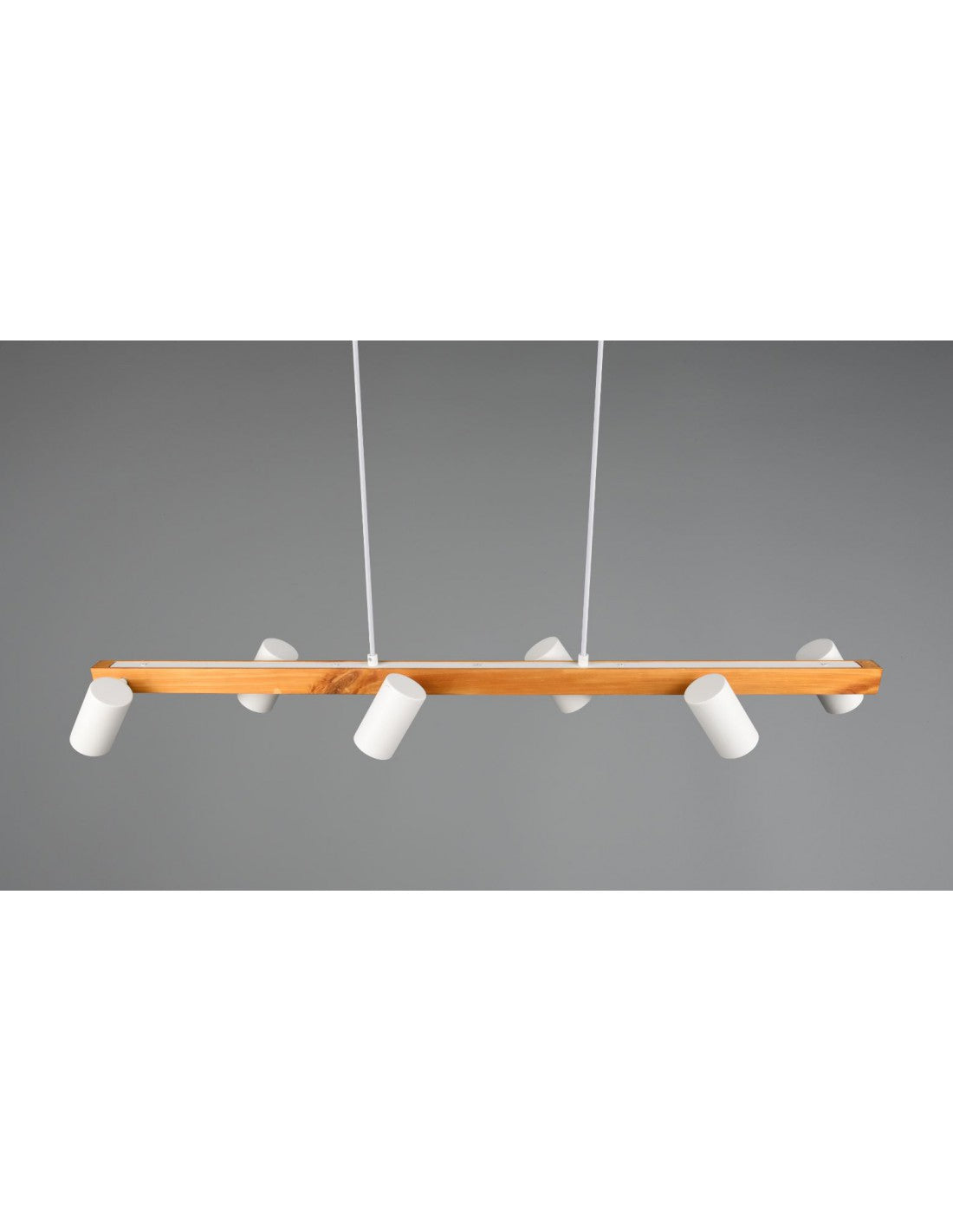 Lustre îlot en bois 6 spots cylindriques blancs orientables Marley Trio Lighting