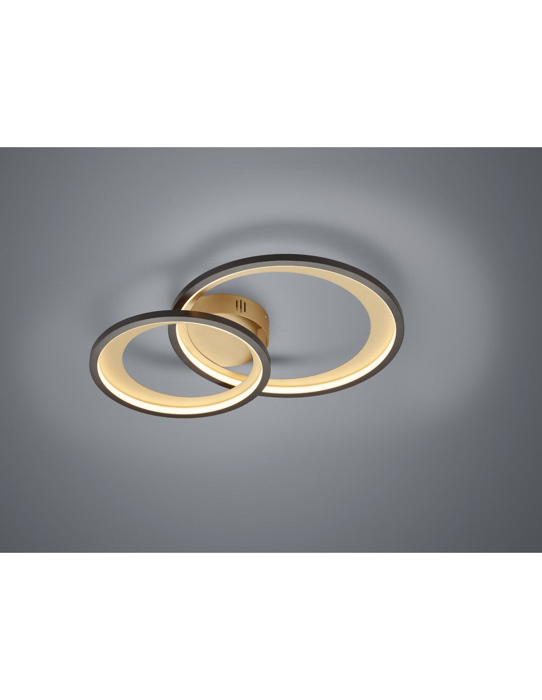 Plafonnier Granada Double Cercle Noir-Or LED 29w Dimmable L59 cm Trio Lighting