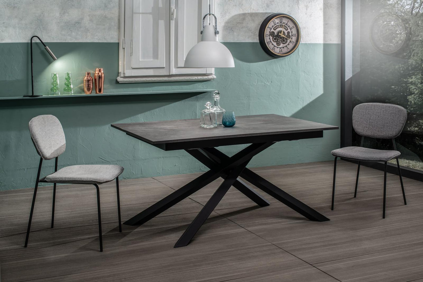 Table extensible gris - béton noir 90 cm x 140- 190 cm H. 76 cm