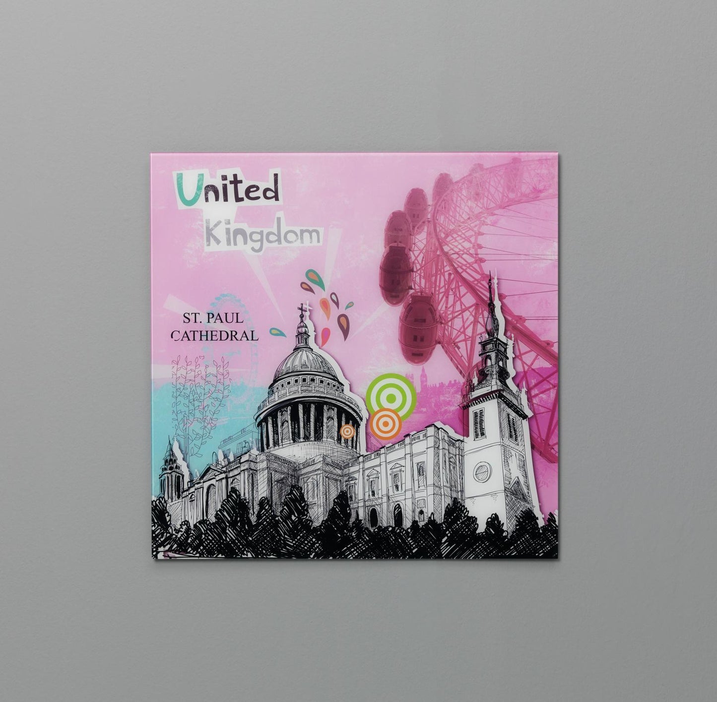 Impression sur verre 70x70 cm avec toile multicolore