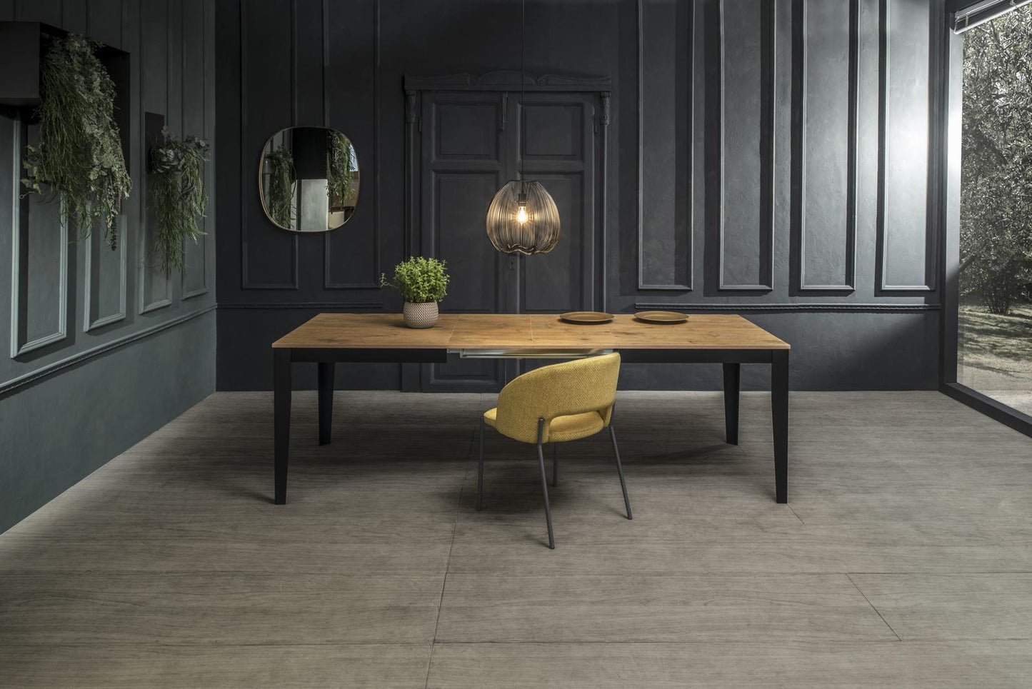 Table extensible chêne noir 90 cm x 156- 316 cm H. 76 cm