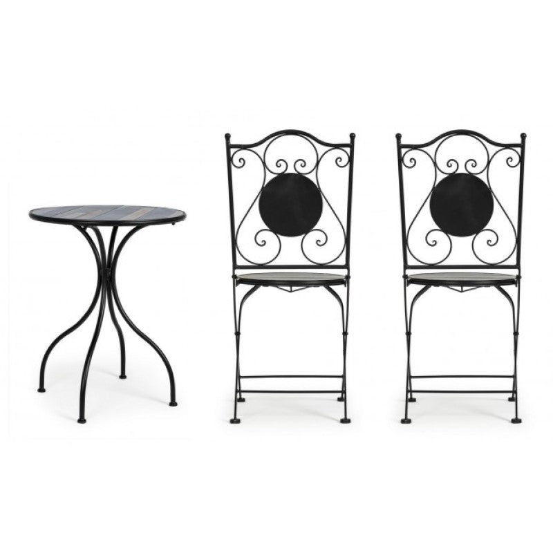 Ensemble de jardin table et 2 chaises avec décorations en céramique Huston