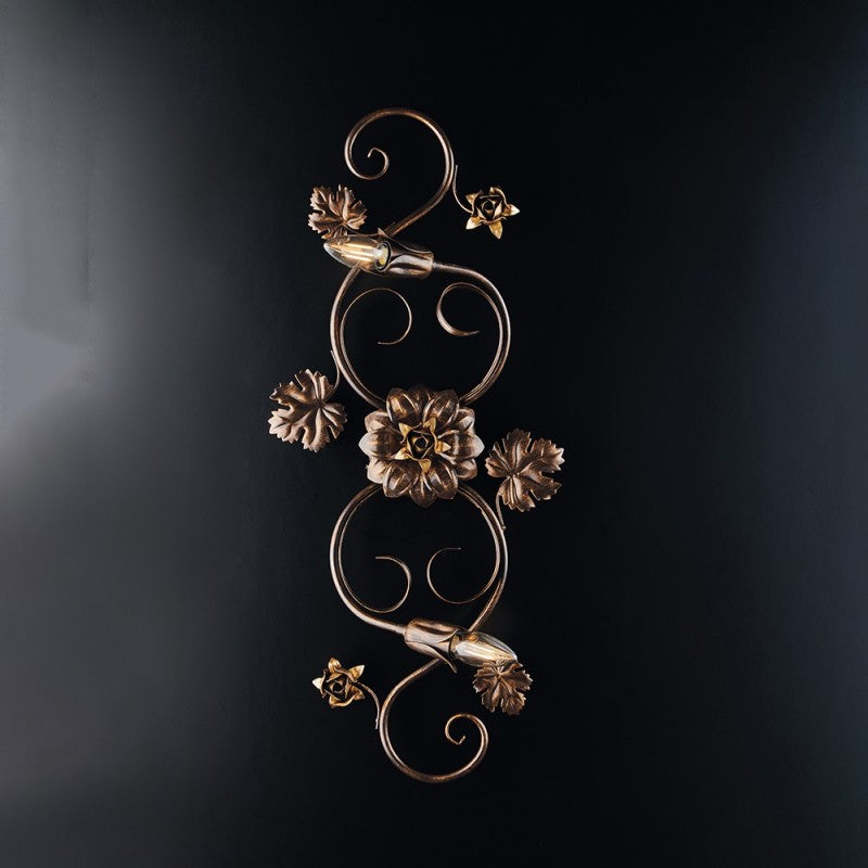 Plafonnier deux lumières fer marron doré 73x2x h17 cm