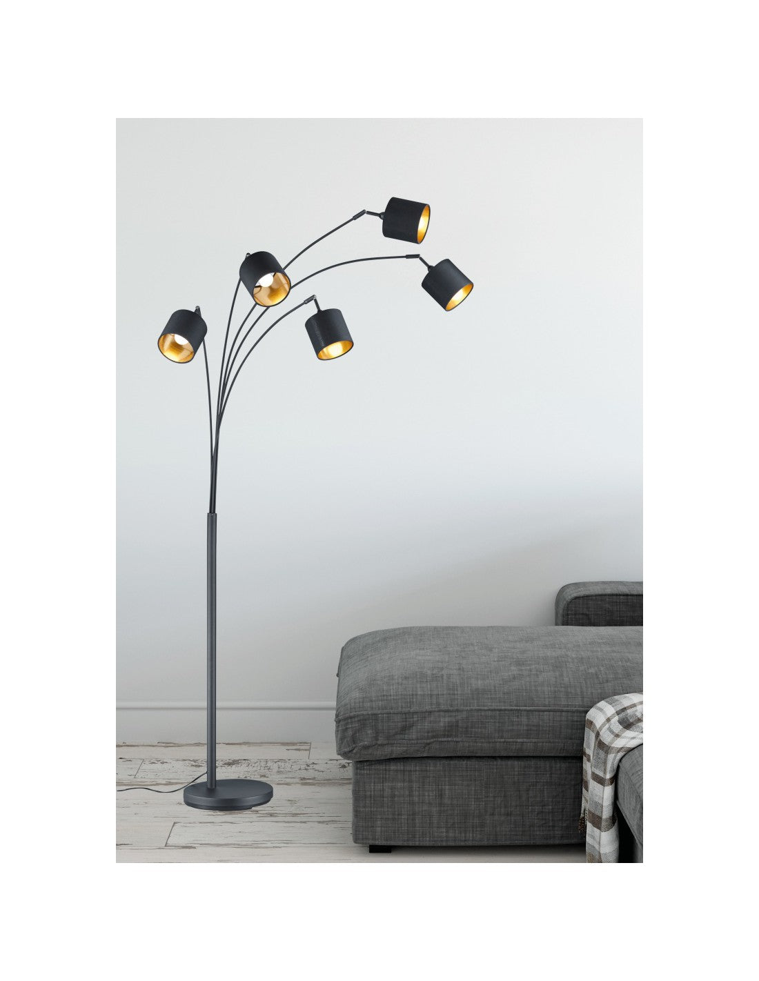 Lampadaire Tommy Nero 5xE14 Tissu Noir-Or H200 cm Trio Lighting