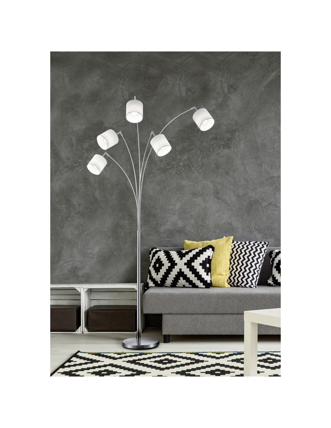 Lampadaire Tommy Nichel 5xE14 Tissu Blanc H200 cm Trio Lighting