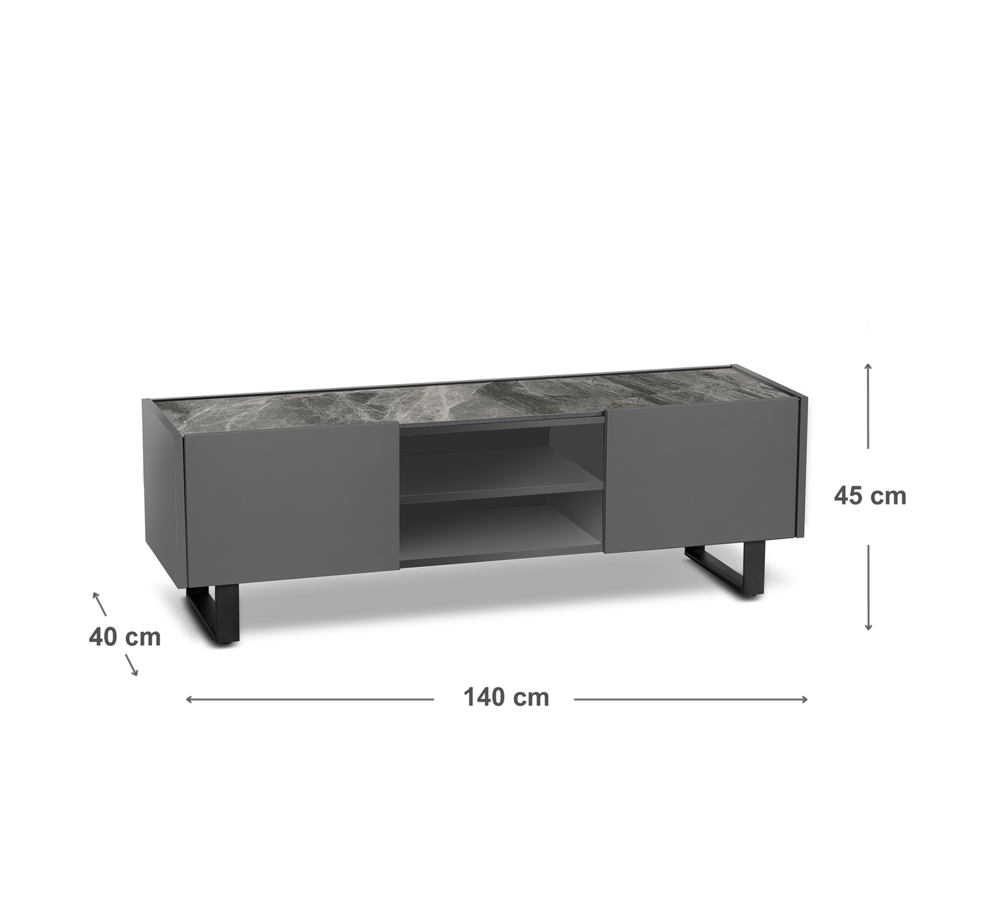 Meuble TV gris foncé 40 cm x 140 cm H. 45 cm