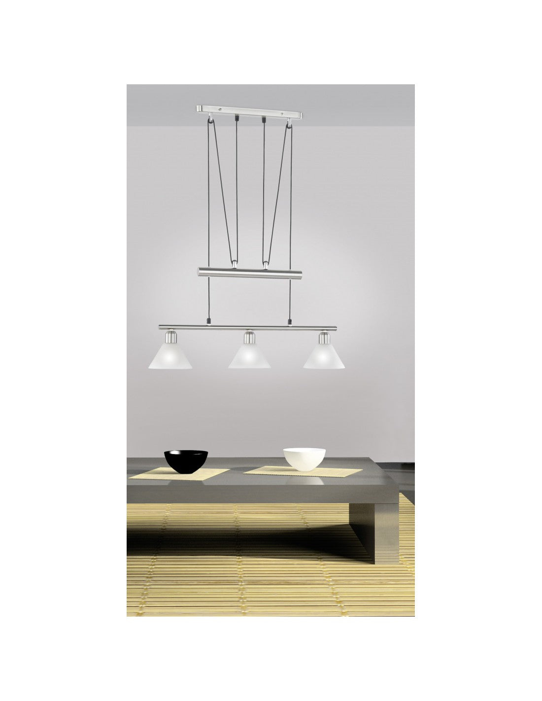 Suspension 3 lumières haut et bas Stamina Nickel L66 cm Trio Lighting