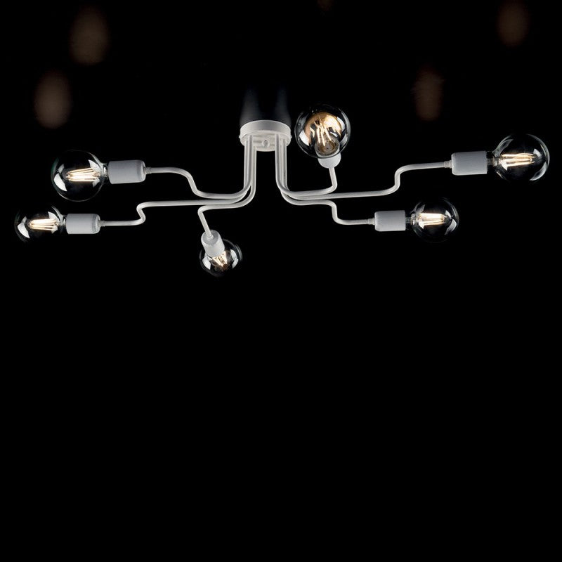 Plafonnier en fer blanc argenté à six lumières diamètre 83x h17 cm