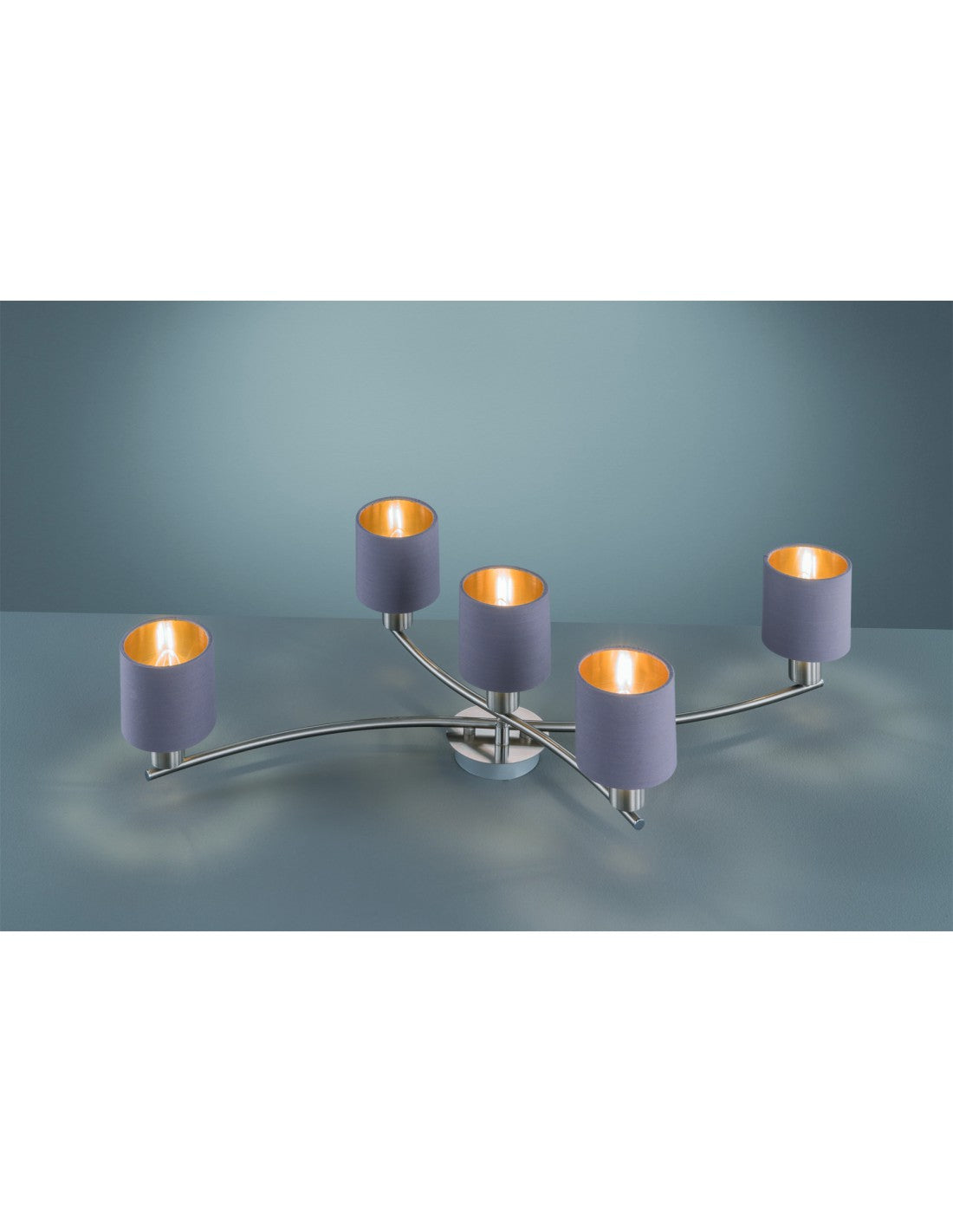 Plafonnier Garda Nichel 5 abat-jour en tissu gris tourterelle doré L75 cm Trio Lighting