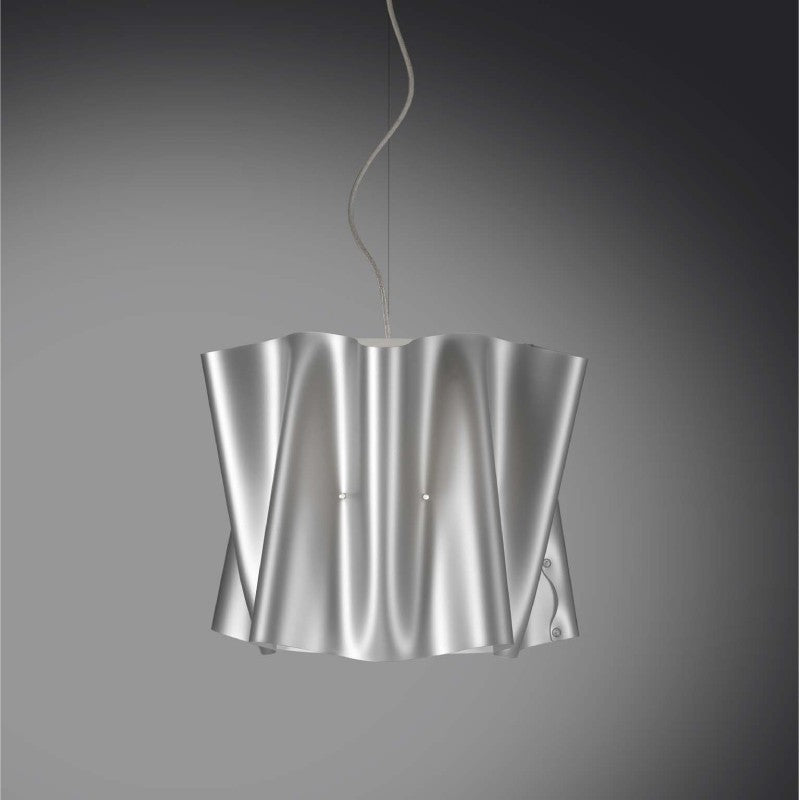 Lustre suspendu cinq lumières abat-jour FOLIO en Polilux Argent diamètre 60x h32 cm