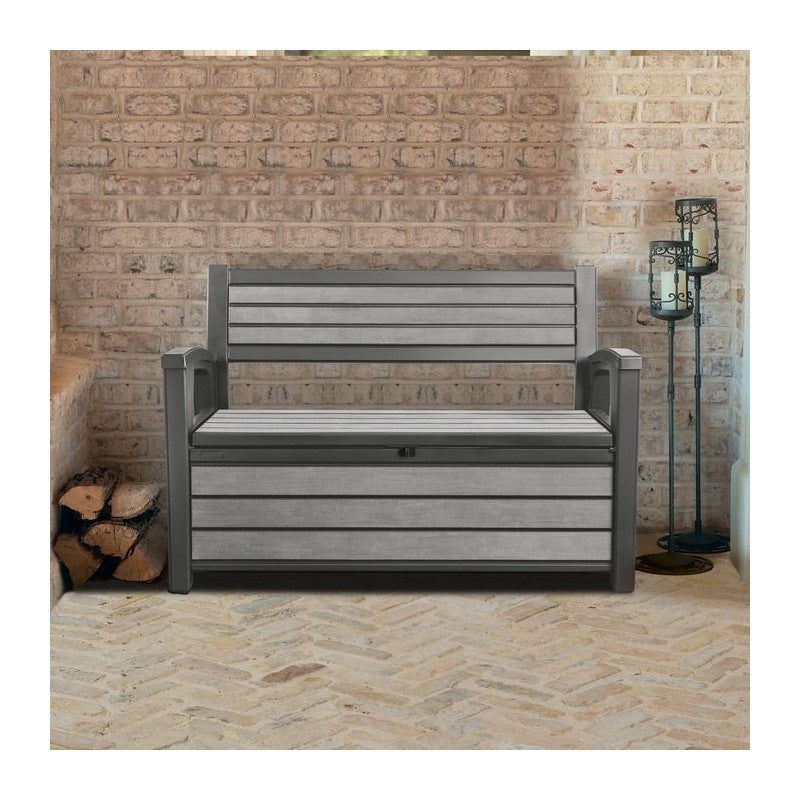 Coffre en résine finition effet bois HUDSON BENCH Graphite 132,7x61,2xh.89 cm