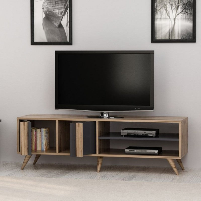 Meuble TV en noyer anthracite 150x35x48h cm
