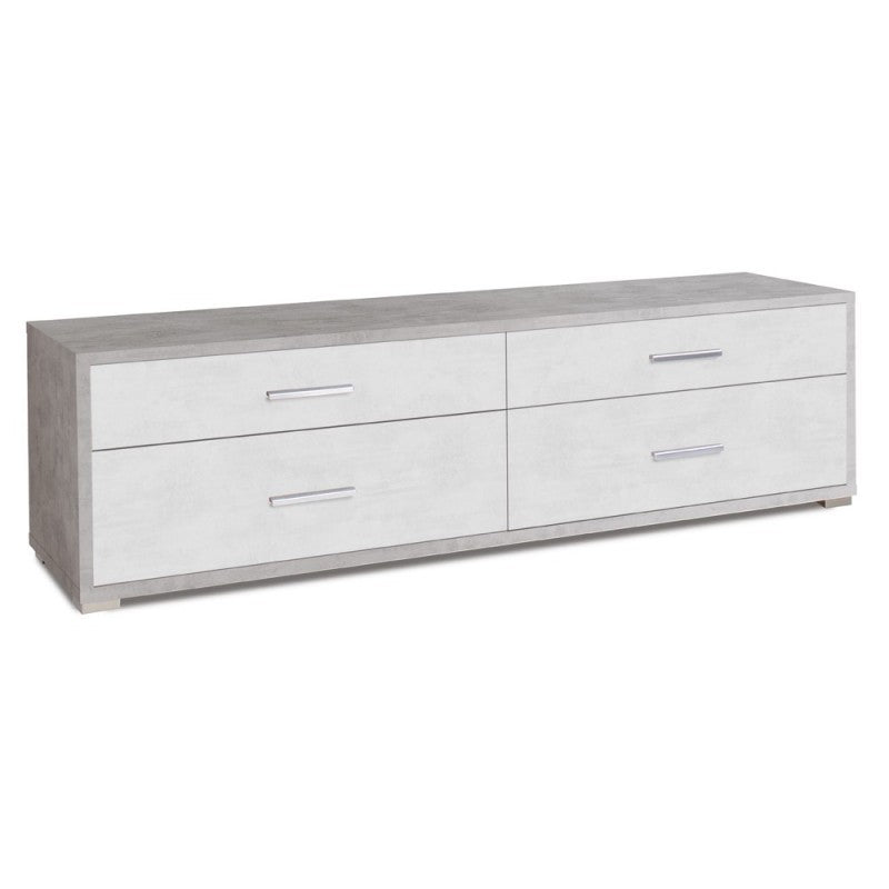 Meuble TV bas en bois avec quatre tiroirs en ciment blanc 179x47x h50 cm