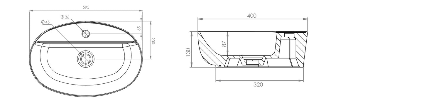 Vasque à poser Modèle La63 60 x 40 cm