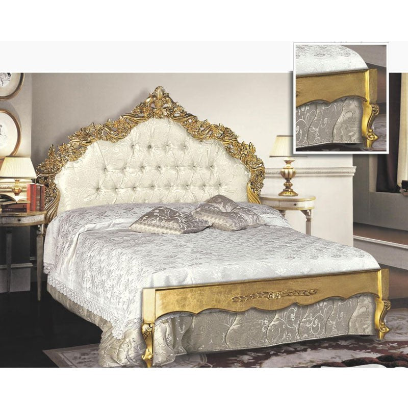 Lit double en bois avec tête et pied de lit sculptés 172x200xh.170 cm