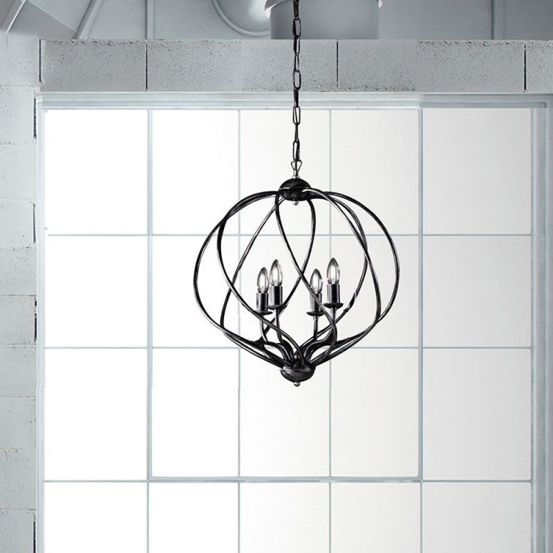 Lustre déco suspension Fer noir Décoration argent quatre lumières 43x h50 cm
