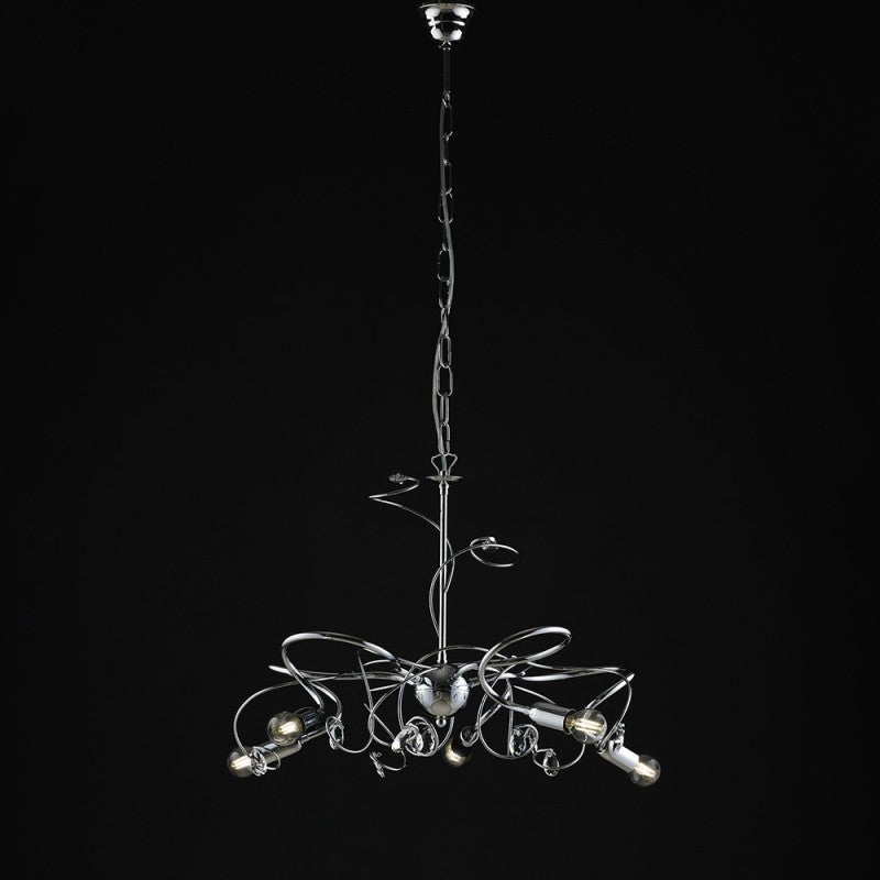 Lustre moderne en fer chromé poli avec strass en cristal 5 lumières 54xh.44 cm