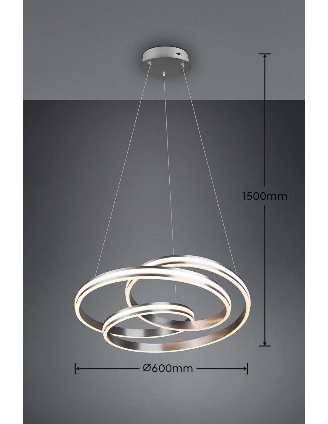 Lustre Vortice moderne Yara Nickel Led gradateur Trio éclairage
