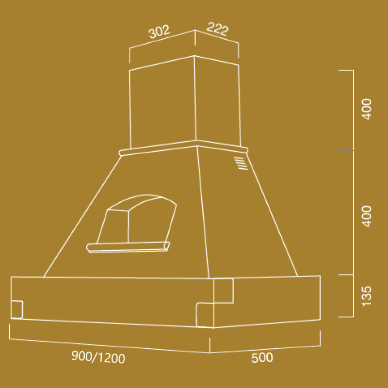 Hotte de cuisine rustique blanche EPOQUE avec cadre en bois incrusté couleur tabac 120 cm