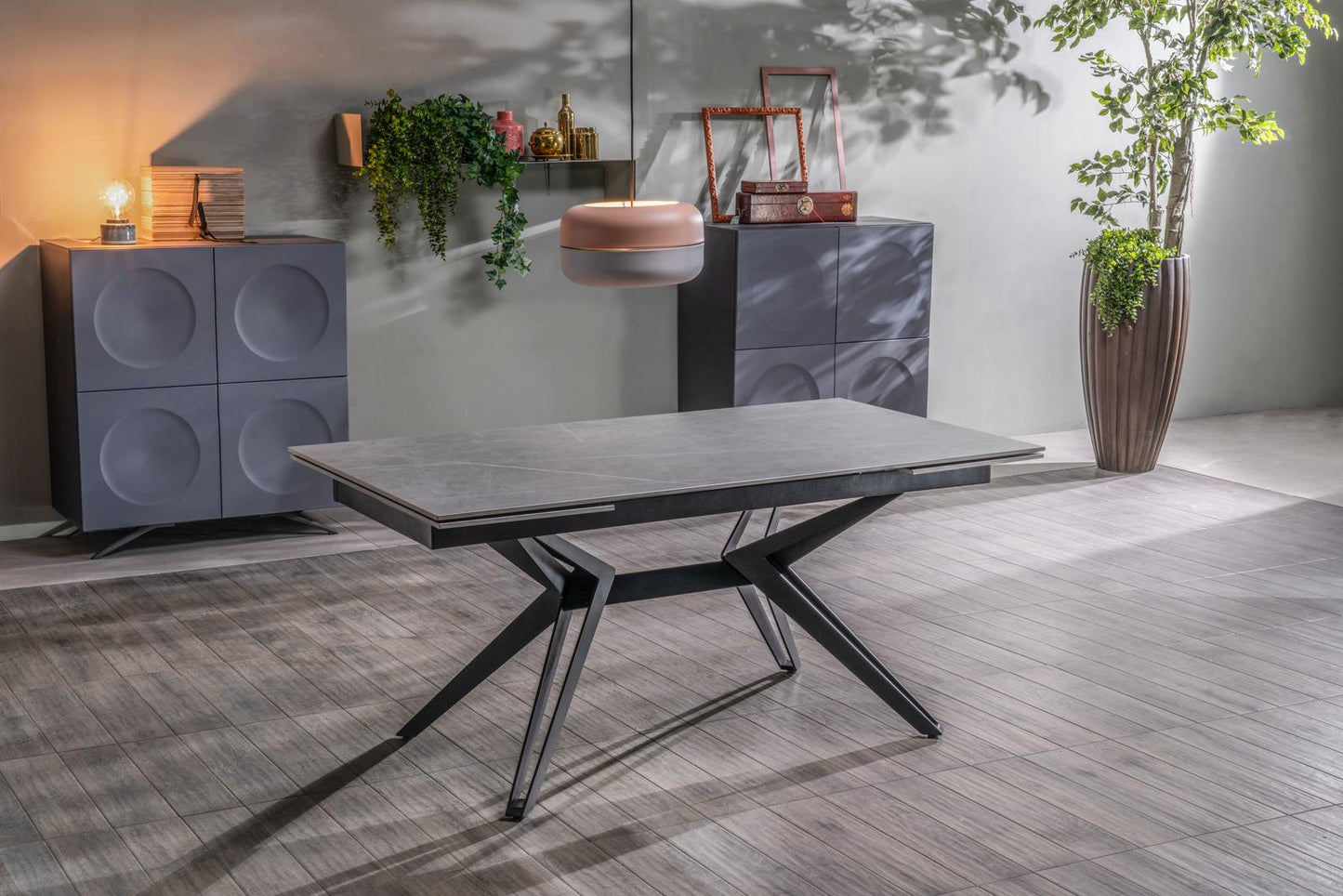 Table extensible gris-noir 90 cm x 160-240 cm cm H. 76 cm